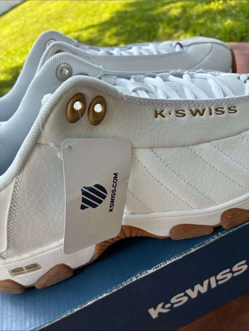K-Swiss White and Tan Athletic Sneakers